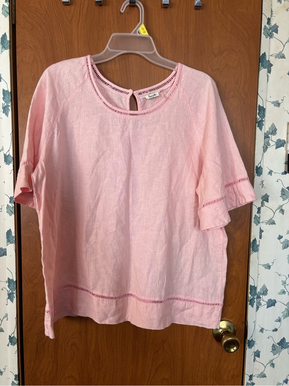 Symple 100% linen Light Pink Women's Short Sleeve Top